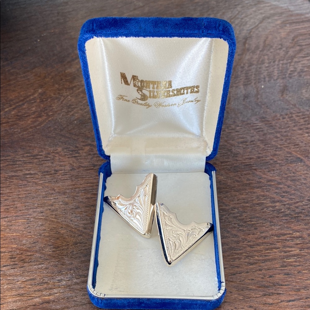 Silver Engraved Collar Tips
